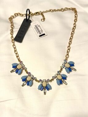 J. Crew Blue and Cream Floral Crystal Necklace